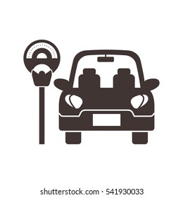 parked car and parkin meter device icon over white background. vector illustration