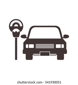 parked car and parkin meter device icon over white background. vector illustration