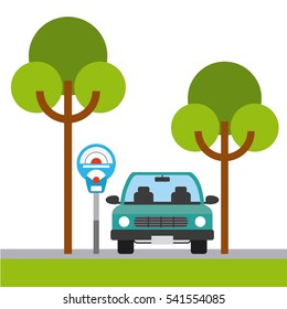 parked car in parking zone with trees icon. colorful design. vector illustration