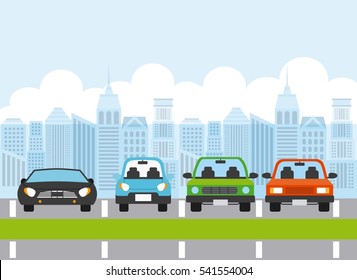 parked cars iin parking zone. colorful design. vector illustration