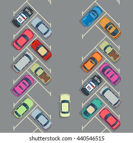 Parked cars on the parking top view, Vector urban transport concept.Auto parking and empty place for transport parking illustration