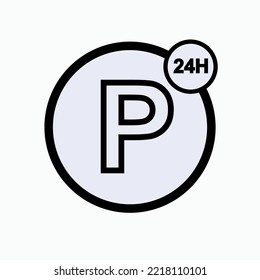 Parking 24H Icon. All Day Vehicle Stay Facility Symbol. Public Space for Automobile . Car Accommodation.
