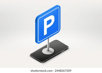 Parkplatz-Anwendung auf dem Smartphone. 3D-Vektorillustration