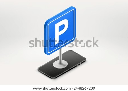 Parking application on smartphone. 3d vector illustration