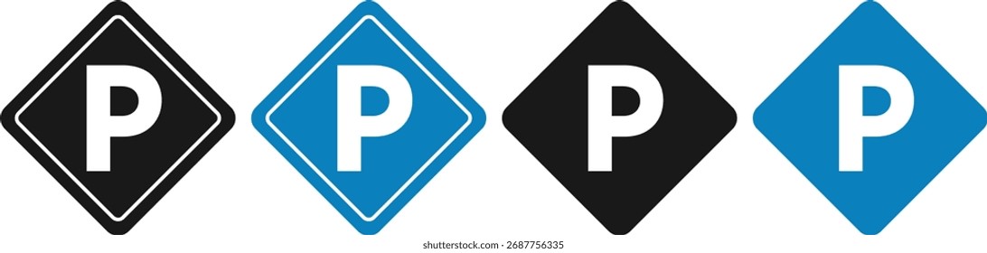 Parking area icon set. Car parking symbol. Parking area icon collection