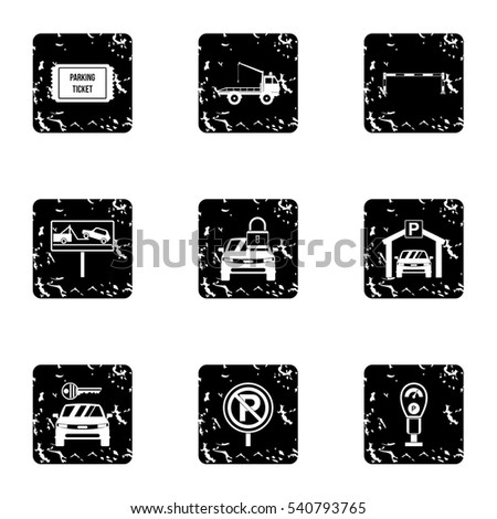 Parking area icons set. Grunge illustration of 9 parking area vector icons for web
