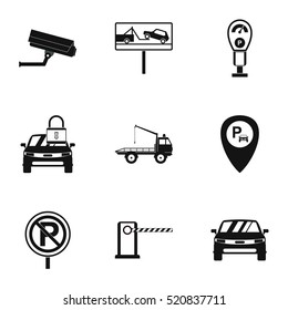 Parking area icons set. Simple illustration of 9 parking area vector icons for web