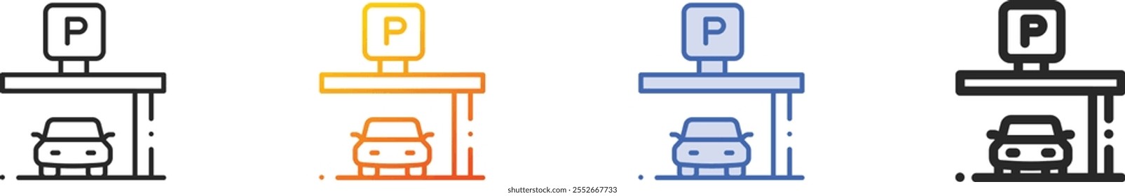 icono de área de estacionamiento. Diseño lineal delgado, degradado, azul y estilo audaz aislado sobre fondo blanco