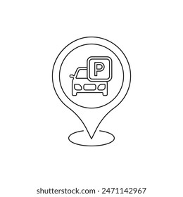 Parking area. Maps pin and car icon line style isolated on white background. Vector illustration