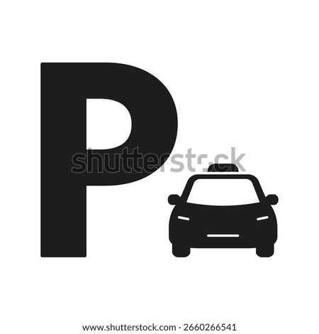 Parking Area With Taxi Solid Icon. Taxi Parking Zone And Transportation Management Silhouette Symbol. Vehicle Regulation Indicator. Isolated Vector Illustration.