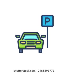 Parkplatz dünne Linie Symbol. Parkplatz in der Nähe des Straßenschildes. Isoliertes Umrisszeichen. Autofahren, Parkplatz, Transportkonzept. Vektorillustration, Symbolelement für Webdesign und App