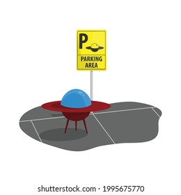 Parking area for UFO. yellow parking sign. flat design vector illustration.