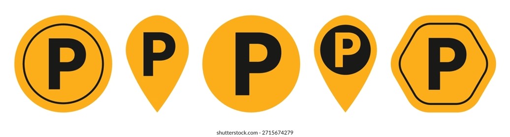 Zona de aparcamiento. Iconos del vector del área de estacionamiento. Conjunto de señal de carretera de estacionamiento. Señales de zona de estacionamiento.