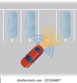 Parking assist system image. smart car, safety car, autonomous car, vector