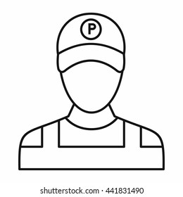 Parking attendant icon in outline style isolated on white background