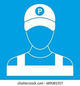 Parking attendant icon white isolated on blue background vector illustration