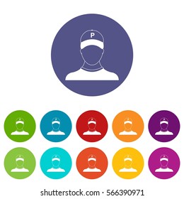 Parking attendant set icons in different colors isolated on white background
