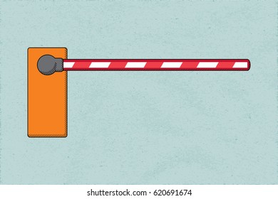 Parking Barrier with Closed Bar Automatic Device Isolated Illustration - Black Orange and Red Elements on Pale Turquoise Rough Paper Background - Vector Colored Technical Sketch Graphic Design