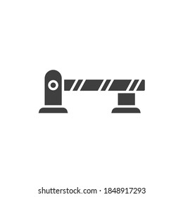 Parking barrier icon. Automatic car gate. Roadblocks. Parking entrance with security barrier gate and parking ticket machine. Glyph solid style. Vector illustration. Design on white background. EPS 10