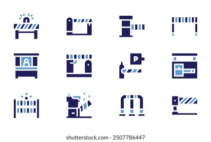 Parking Barrier icon set. Bold style. Duotone colors. road barrier, lock, parking, fence, toll, parking barrier, car parking, toll road, barrier.