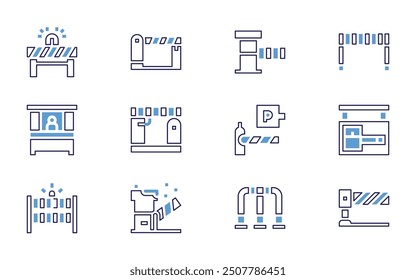 Parking Barrier icon set. Bold line style. Duotone colors. Editable stroke. road barrier, lock, parking, fence, toll, car parking, toll road.