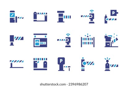 Parking-Barriere-Symbol gesetzt. Duotonfarbe. Vektorgrafik. Mit Parkplatz, Mautstraße, Parkplatz, Zaun, Maut, Straßensperre, Barriere, Parkplatz.