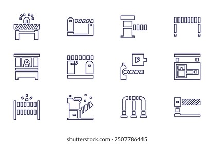 Parking Barrier icon set. Line style. Editable stroke. lock, toll, parking barrier, car parking, toll road, parking, fence, barrier.