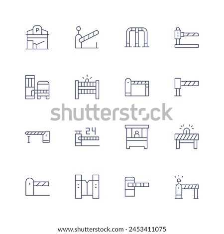 Parking barrier icon set. Thin line icon. Editable stroke. Containing barrier, fence, security, parking, architectureandcity, lock, parkingbarrier, roadbarrier.