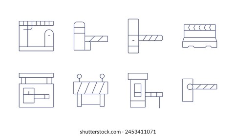 Parking barrier icons. Editable stroke. Containing toll, roadbarrier, carparking, parkingbarrier, tollroad, roadblock.