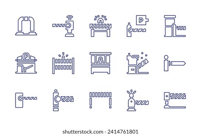 Parking barrier line icon set. Editable stroke. Vector illustration. Containing parking barrier, toll, parking, lock, fence, road barrier, barrier.