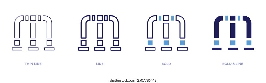 Parking barrier lock icon in 4 different styles. Thin Line, Line, Bold, and Bold Line. Duotone style. Editable stroke.
