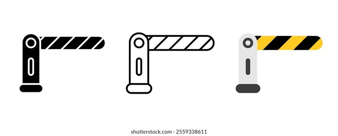 Parking barrier pass icon. Traffic stop checkpoint vector illustration. Parking access stripped barrier symbol. Boundary entrance sign. Pass control pictogram. Stop block entry concept isolated.