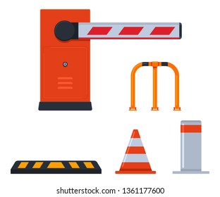 Parking barriers vector cartoon set isolated on a white background.