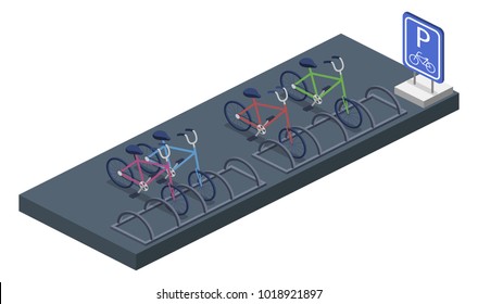 Parking for bicycles isometric 3D vector illustration