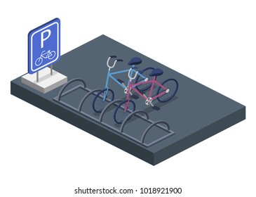 Parking for bicycles isometric 3D vector illustration