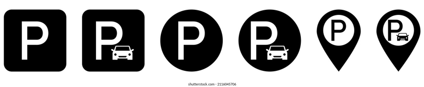 Cartel negro de estacionamiento. Ilustración del vector aislada en fondo blanco
