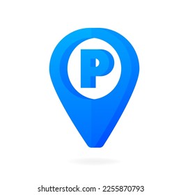 Parking blue pointer on map. Map parking pointer. Parking map point. GPS Navigator. Vector illustration.