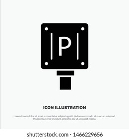 Parking, Board, Sign, Hotel Solid Black Glyph Icon. Vector Icon Template background