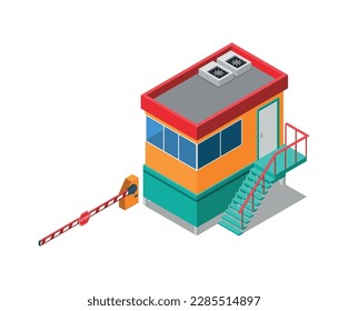 Parking lot booth with closed barrier isometric icon 3d vector illustration