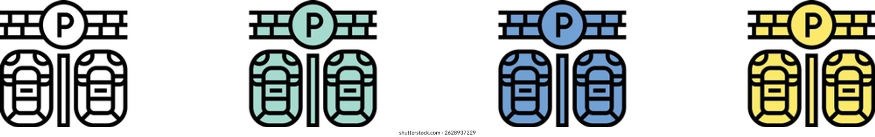 parking car icon. Outline, Green, Blue and Yellow Style Design Isolated On White Background
