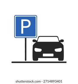 Vector del icono del coche del aparcamiento para la carretera Urbana y la muestra pública del aparcamiento, ilustración plana del diseño aislada en fondo transparente.