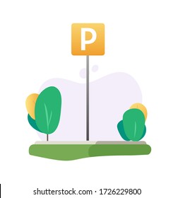 Parking lot or car park area place with road sign empty nobody vector illustration flat cartoon