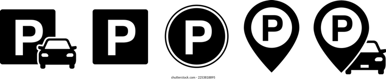 Parking and car road sign and pin marker icon