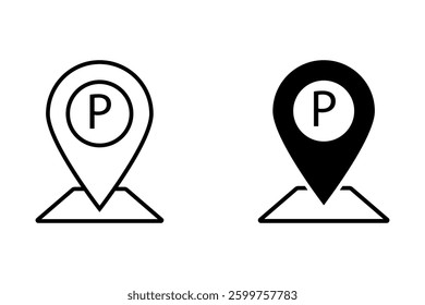 Parking and car road sign and pin marker icon