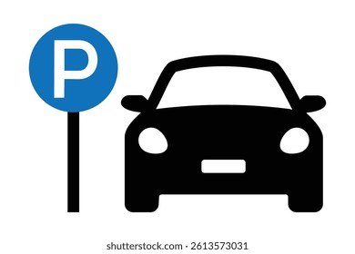 Parking and car sign icon. Public parking and parking location symbol. Parking vector illustration. 