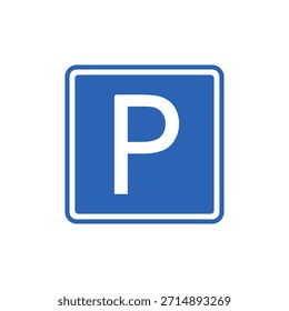 Icono del Vector de la señal del coche del aparcamiento para el transporte urbano, la navegación por carretera y la información del tráfico, símbolo cuadrado azul para el estacionamiento público y el garaje, aislado en fondo transparente.