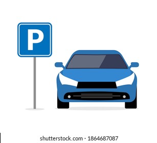 Parking car spot lot. Vector car park icon front view cartoon flat icon