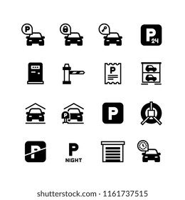 Parking car vector icons. Parking zone symbols isolated. Illustration of park zone and area, place for car