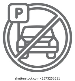 Parking car vehicle ban line icon, prohibited elements concept. Vector graphics. Automobile parking area forbidden sign on white background, outline style icon for mobile or web design