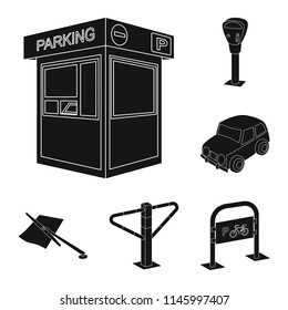 Parking for cars black icons in set collection for design. Equipment and service vector symbol stock web illustration.
